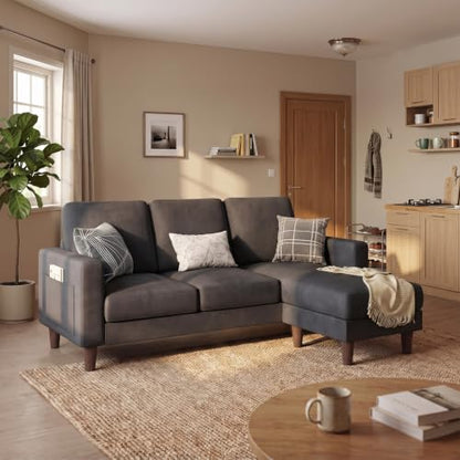 72" L Shaped Sofa Couches for Small Spaces, Apartment Charcoal Gray, view 2