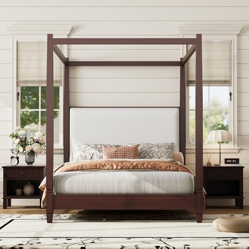 Queen Size Modern Upholstered Canopy Bed Frame, view 4