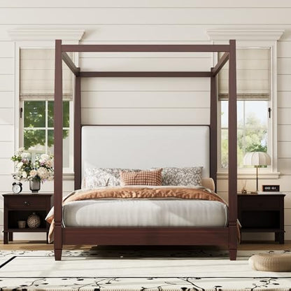 Queen Size Modern Upholstered Canopy Bed Frame, view 4