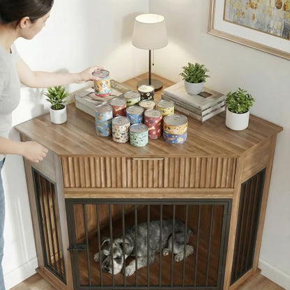 44.6'' Corner Dog Crate Furniture, Wooden Dog Crate with Storage Drawer, view 5