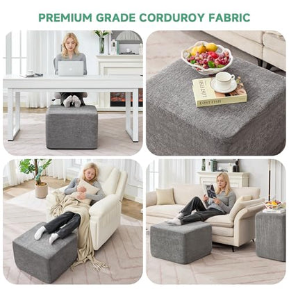 23.6'' Square Pouf Boneless Ottoman Foot Rest with High-Rebound Solid One-Piece Foam and Removable Washable Cover for Living Room, Gaming, Movie Watching - Grey
