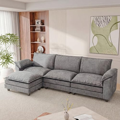 118.9'' L Shaped Sectional Couch, Modular Cloud Sofa with Deep Seat & Double Layer Cushion, Modern Chenille Sofa Couches with Movable Ottoman for Living Room & Appartment (Light Grey, L Shaped Sofa)