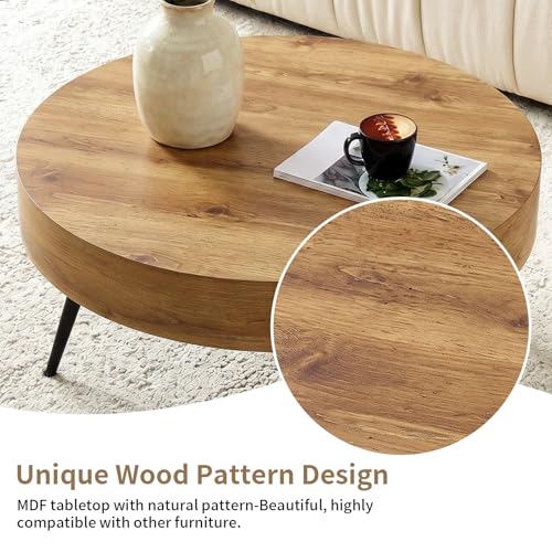 Round Coffee Table, Mid Century Small Coffee Table with Metal Legs, view 4