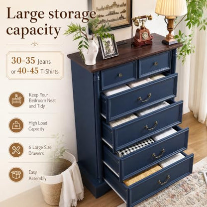 Farmhouse 6 Drawers Dresser, 47" High, Blue, view 5
