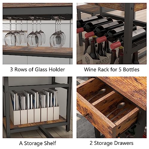 Dining Table Set for 4-6 People, 54.7" Kitchen Dinner Table with 2 Bench, Dining Room Tables Set with Storage Drawer & Shelf, 3-Piece Breakfast Nook Tables with Wine Rack &Glass Holder (Rustic)