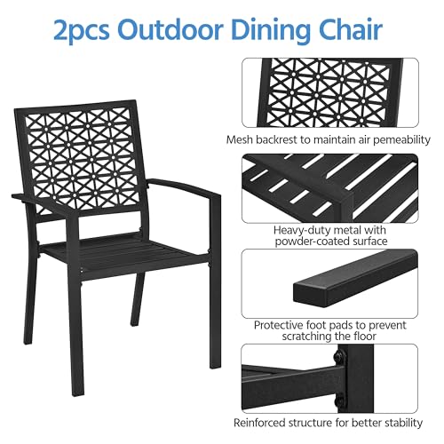 Yaheetech Metal Patio Chairs Set of 2 Steel Stackable Dining Chairs | Steel construction with stackable design and lattice back creates stable patio seating that assembles easily for dining.