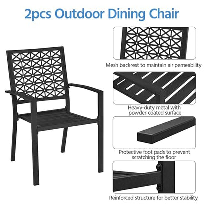 Yaheetech Metal Patio Chairs Set of 2 Steel Stackable Dining Chairs | Steel construction with stackable design and lattice back creates stable patio seating that assembles easily for dining.
