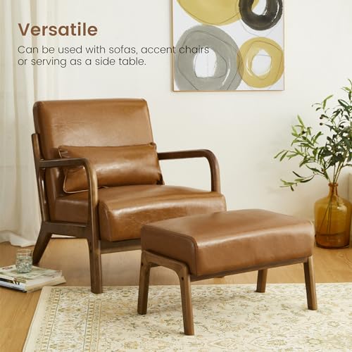 15.5"(H) Footrest Stool, Leatherette Ottoman, Accent Padded Sofa Foot Stool for Accent Chair, Wood Frame Foot Rest Ottoman for Living Room, Bedroom, Yellowish-Brown