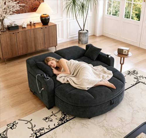 60" Loveseat Sofa Bed with Storage Ottoman and Plush Foam, view 5