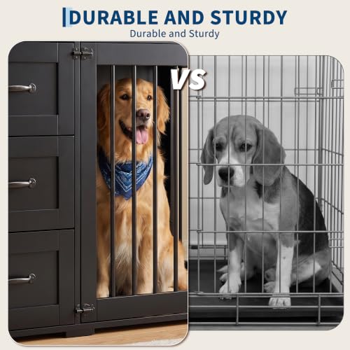 92.8" Double Dog Crate Furniture with 3 Drawers, Dog Kennel Indoor, view 7