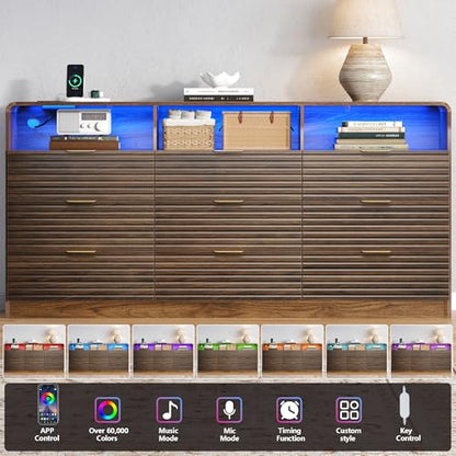 63'' Wide Fluted 9 Drawers Dresser with 3 Cubbies, view 6