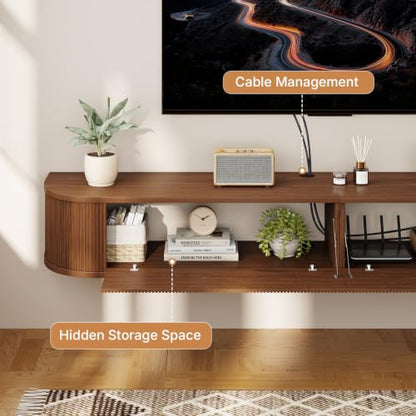 71" Floating TV Stand Wall Mounted Console, Mid Century TV Cabinet, view 5