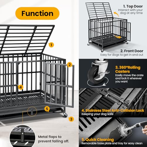 38 Inch Heavy Duty Dog Crate,Upgraded Reinforced Baseplate, view 5