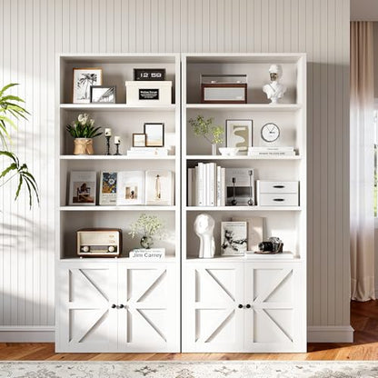 71.5" Tall Bookshelf and Bookcase, 6-Tier Wooden Bookshelves with Cabinet Doors, Floor Bookshelves and Office Storage Cabinets for Home Office, Living Room (White 1 Pack, 6-Tier)