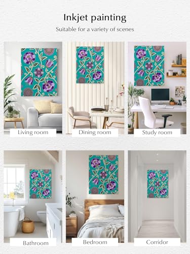 NuYeBiofx Bohemian Purple Flowers Canvas Wall Art Prints,40"x28" Framed Picture Artwork Paisley Floral Art Printed Canvas Oil Painting for Living Room Bedroom Office,Ready to Hang