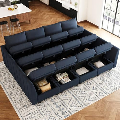 Oversized Modular Sectional Couch Sleeper Sofa with Storage Velvet Sectional Sofa Bed for Living Room, 12 Seats, Blue