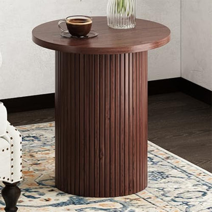 Walnut Pedestal Side Table 16.93'' Dia, Mid Century Modern Farmhouse Accent End Table, Fluted Base Design, Fully Assembled, for The Living Room and Bedroom, 22.44" Tall