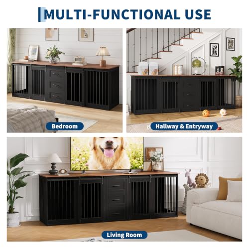 Large Dog Crate Furniture, Farmhouse Double Dog Kennel TV Stand w/ 3 Drawers, view 7