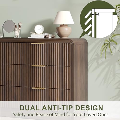 55" W Fluted 6-Drawer Dresser for Bedroom, Walnut, view 5