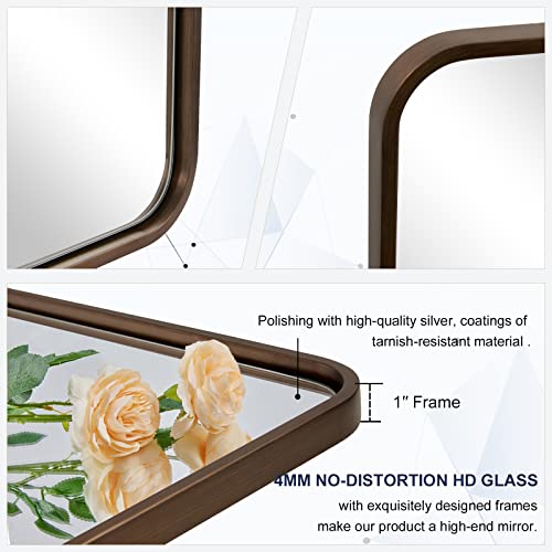 Bronze Bathroom Mirror, 30x36 InchRounded Rectangle Oil Rubbed Bronze Mirror, Bronze Mirrors for Wall Metal Framed, Iron Tube, 1’’ Deep, Wall-Mounted Horizontally/Vertically