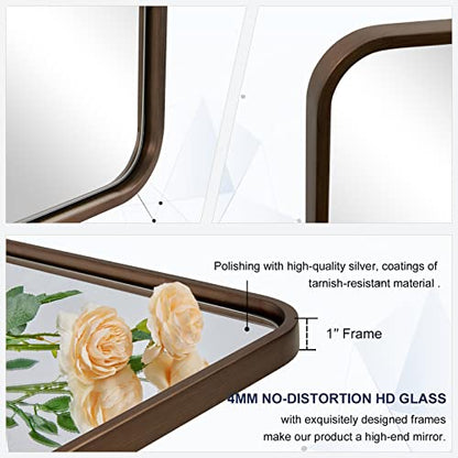 Bronze Bathroom Mirror, 30x36 InchRounded Rectangle Oil Rubbed Bronze Mirror, Bronze Mirrors for Wall Metal Framed, Iron Tube, 1’’ Deep, Wall-Mounted Horizontally/Vertically