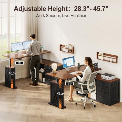 L Shaped Standing Desk - Farmhouse Smart Computer Desk with Storage, view 4