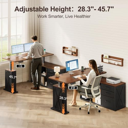 L Shaped Standing Desk - Farmhouse Smart Computer Desk with Storage, view 4