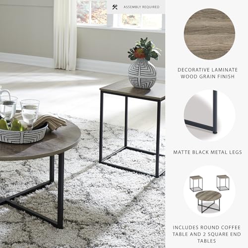 Brown and black wood grain 3 piece table set, view 5