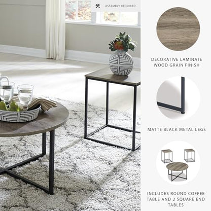 Brown and black wood grain 3 piece table set, view 5
