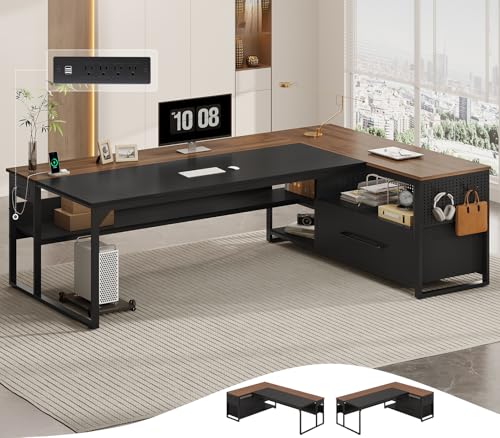 71" Executive Desk, L Shaped Office Desk with Widen File Drawers, view 2