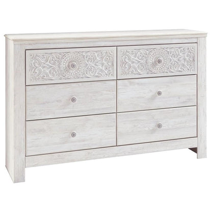 Signature Design by Ashley Paxberry Boho 6 Drawer Dresser, Smooth-gliding Faux Laminate Lined Drawers, Wood, 61.26" W x 15.83" D x 40" H, Whitewash