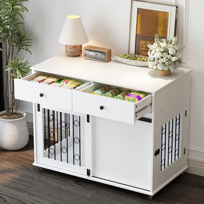 Rolling Furniture Dog Crate, 39" Wood Dog Crate End Table with Swivel Casters, view 7
