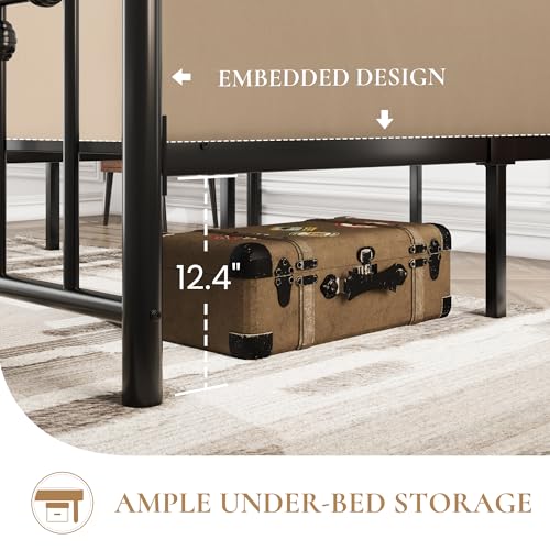 14" Queen Size Metal Platform Bed Frame/Victorian Headboard and Footboard/Steel, view 6