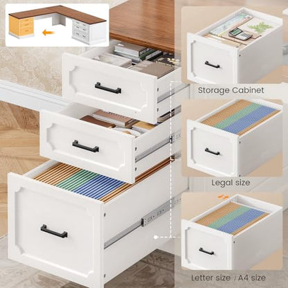 Farmhouse 78.8" L Shaped Desk with 6 Drawers, Home Office Desk with Power Outlet, view 5