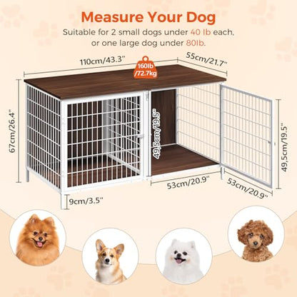 Dog Crate Furniture for 2 Dogs, 43.3" Dog Kennel with Removable Divider, view 4