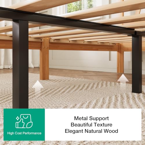 12 Inch Queen Bed Frame with Headboard Bed Frame Queen Size Solid Wooden Bed, view 5