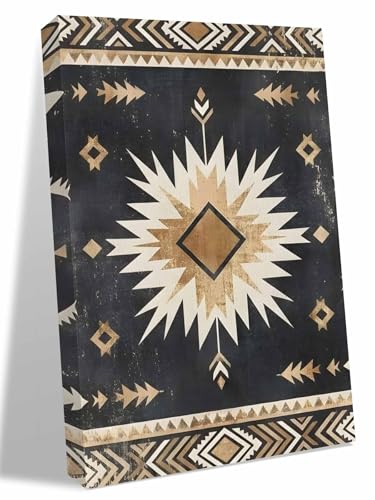 NuYeBiofx Tribal Southwestern Arrow Texture Canvas Wall Art Prints,30"x20" Framed Picture Artwork Retro Black Brown Sunburst Printed Canvas Oil Painting for Living Room Bedroom Office,Ready to Hang