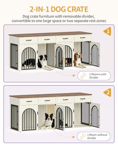 77.6 in Dog Crate Furniture for 2 Dogs, Double Dog Cage Furniture, view 7