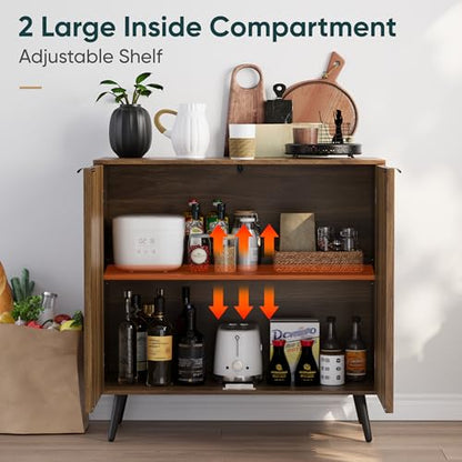 Walnut Buffet Cabinet with Storage, Sideboard Cabinet with Fluted Doors and Metal Legs, Storage Cabinet with Adjustable Shelf, Accent Table for Living Room, Dining Room, Kitchen, Entryway