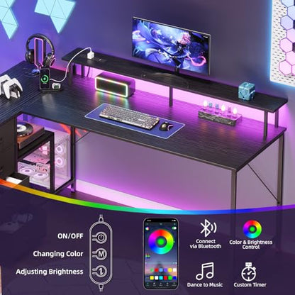 L Shaped Desk with 4 Drawers,61" Reversible Home Office Desks with Power Outlets,L Shaped Gaming Desk with USB Charging Port,Corner Desk with Storage Shelves,Easy to Assemble,Black