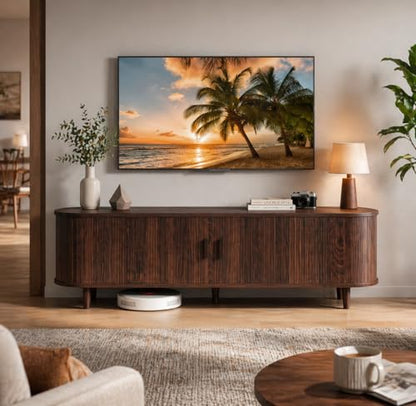 58" Mid-Century Modern TV Stand with Sliding Doors, view 2