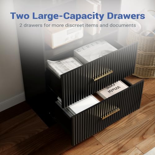 Black Bookshelf with Drawers, 63" Tall Bookshelf with Storage, 3 Shelf Modern Bookcase with Adjustable Shelf, Open Shelves Bookcase, Unique Book Shelf forHome Office, Living Room, Black