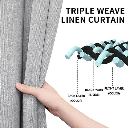 Linen Look Blackout Curtain Grommet Window Curtain Drapes for Bedroom, Living Room Thermal Insulated Room Darkening (2 Panels, 42x84 inch, Greyish White)