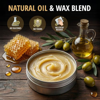 3-in-1 Furniture Salve for Leather & Wood – Polisher, Conditioner, & Restorer for Couches and Furniture- Leather Repair Salve with Brush & Buffing Pad- 5oz