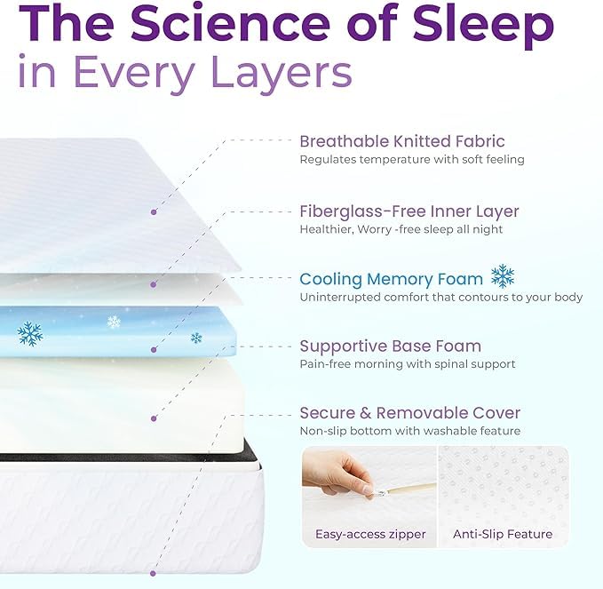 8 Inch Queen Cooling Gel Memory Foam Mattress for Cool Sleep Medium Feel CertiPUR-US Certified Foam, Mattress in a Box Pressure Relief Removable Cover No Fiberglass (Queen, 8 in)