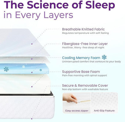 8 Inch Queen Cooling Gel Memory Foam Mattress for Cool Sleep Medium Feel CertiPUR-US Certified Foam, Mattress in a Box Pressure Relief Removable Cover No Fiberglass (Queen, 8 in)