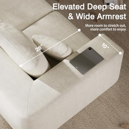 150" Oversized Boneless Sectional Couches for Living Room,Comfy Modern Modular Sectional Sofa,Extra Deep 6 Seater,Large Plush Cloud Sectional Couch,No Assembly Required,Beige Chenille