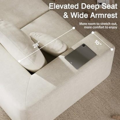 150" Oversized Boneless Sectional Couches for Living Room,Comfy Modern Modular Sectional Sofa,Extra Deep 6 Seater,Large Plush Cloud Sectional Couch,No Assembly Required,Beige Chenille