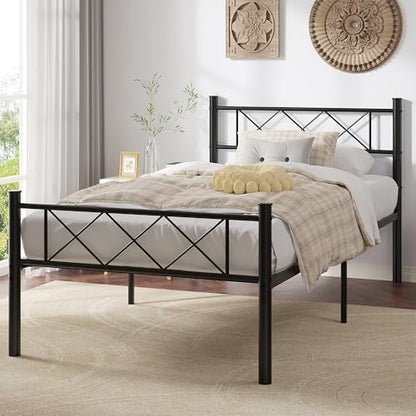 Twin Size Bed Frame with Headboard, Heavy Duty Bedframe with Strong Metal Slats, view 4