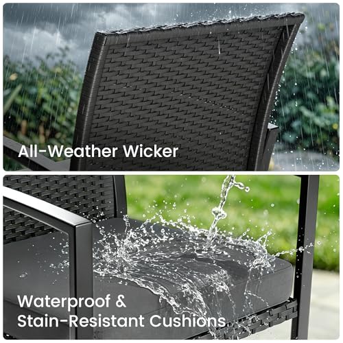 Rocking Patio Bistro Sets - All-Weather - 3 Piece Rattan Conversation Furniture Set, Wicker Outdoor Front Porch Chair for Balcony, Porch, Garden, Backyard, Poolside,Medium Gray